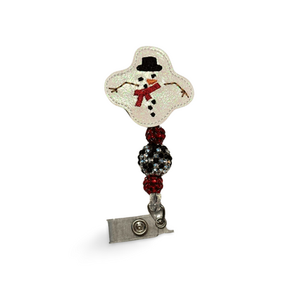 Melted Snowman Beaded Badge Reel