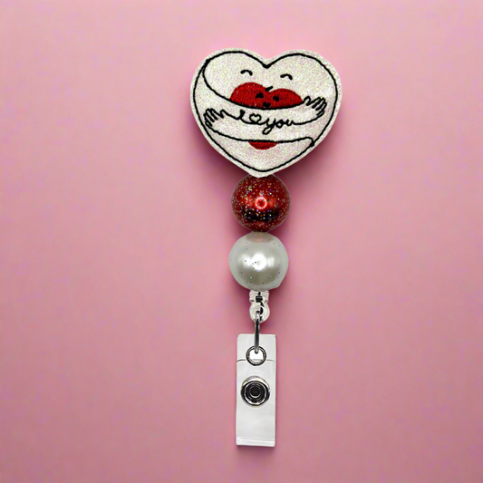 Hugging Heart Beaded Badge Reel