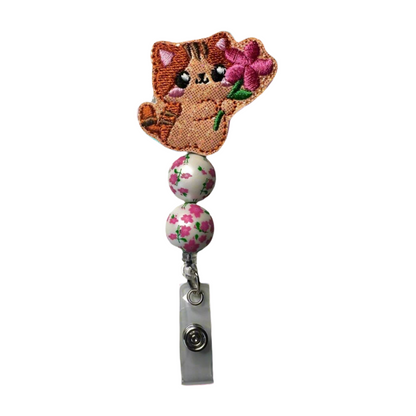 Cat with Flower Badge Reel