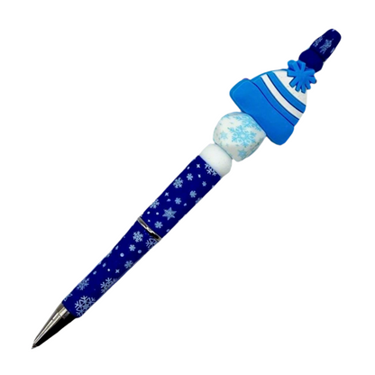 Blue Snow Hat Beaded Pen