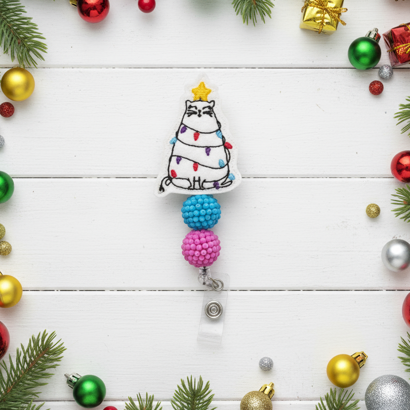 Cat Tree Beaded Badge Reel
