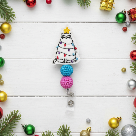 Cat Tree Beaded Badge Reel