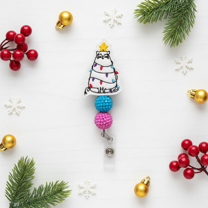 Cat Tree Beaded Badge Reel