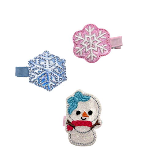 Snow girl and snow flakes hair clip set