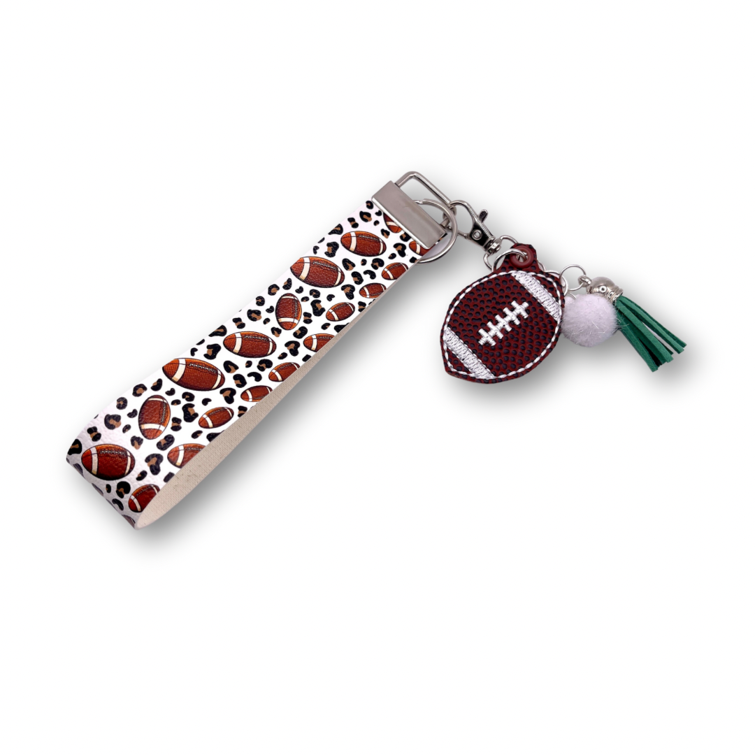 Green and White Football Keychain and Wristlet