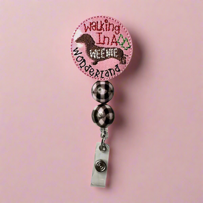 Walking in a Wiener Wonderland Beaded Badge Reel