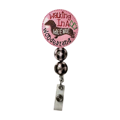 Walking in a Wiener Wonderland Beaded Badge Reel