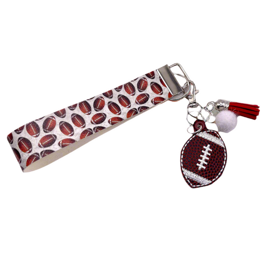 Red and White Football Keychain and Wristlet