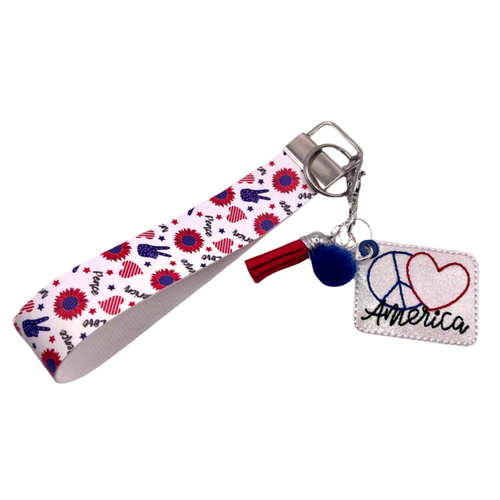 Peace, Love, America with wristlet