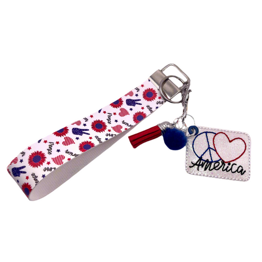 Peace, Love, America with wristlet