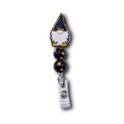 Black and Gold Gnome Beaded Badge Reel