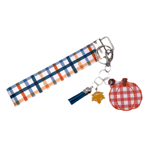 Orange Plaid Pumpkin Keychain and Wristlet