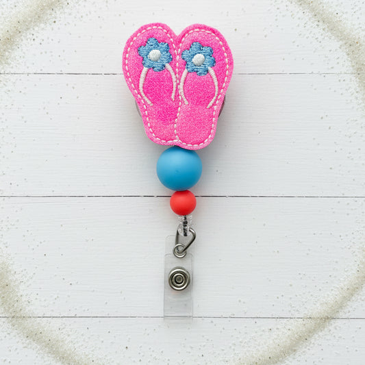 Pink Flip Flops Badge Reel