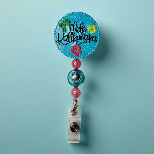 Mele Kalikimaka Beaded Badge Reel