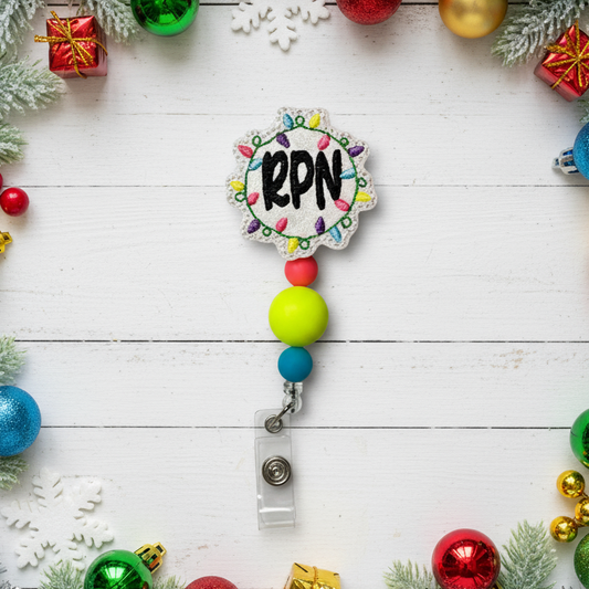 RPN Christmas Lights Beaded Badge Reel