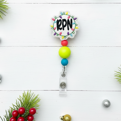RPN Christmas Lights Beaded Badge Reel