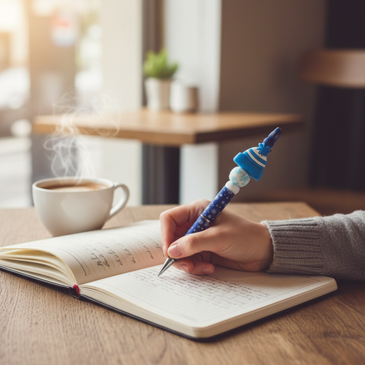 Blue Snow Hat Beaded Pen