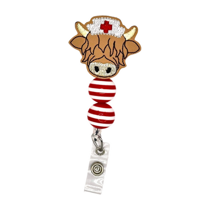 Highland cow nurse badge reel