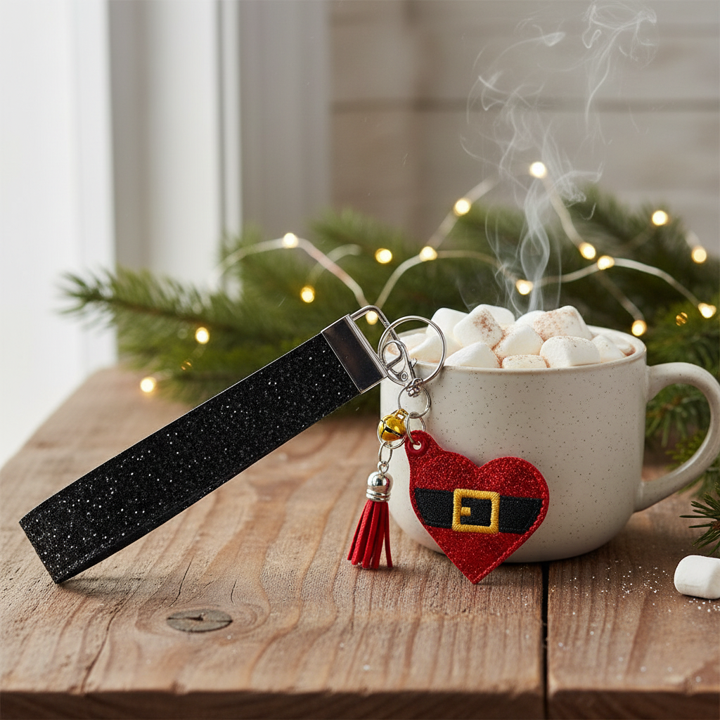 Santa Belt Heart Keychain and Wristlet