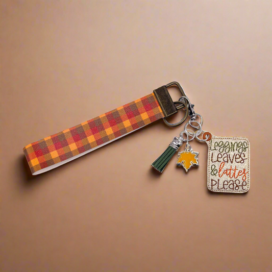 Leggings, Leaves, & Lattes Keychain and wristlet