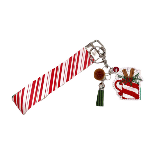 Cider mug with holly Keychain and Wristlet
