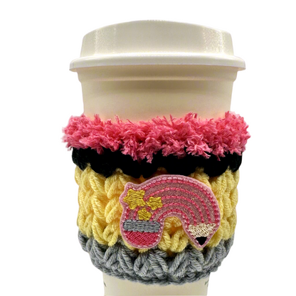 Pink Rainbow Pencil Crocheted Coffee Cozy