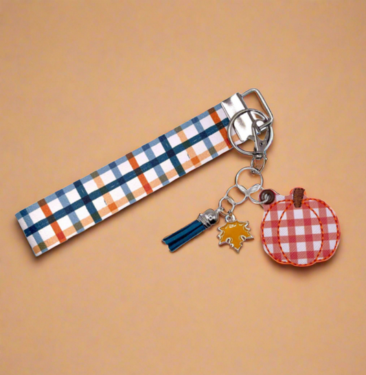 Orange Plaid Pumpkin Keychain and Wristlet