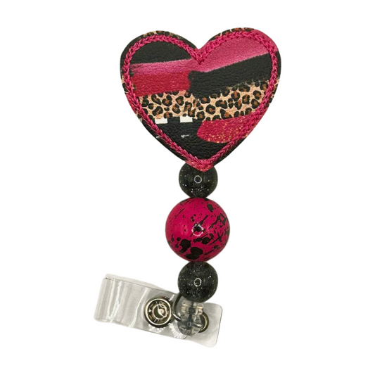 Striped Heart Beaded Badge Reel