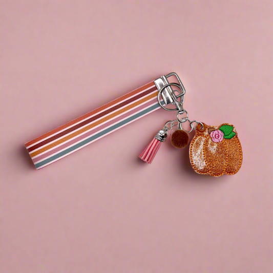 Pink Flower Pumpkin Keychain and Wristlet