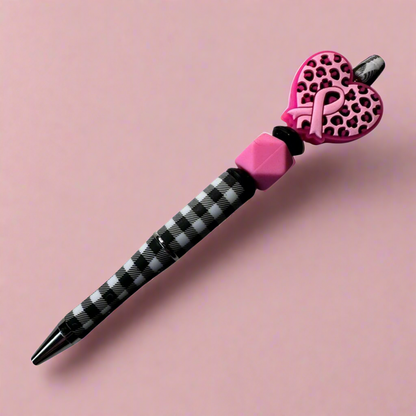Pink Ribbon Leopard Heart Beaded Pen