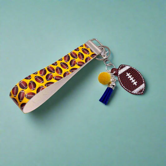 Blue and Yellow Football Keychain and Wristlet