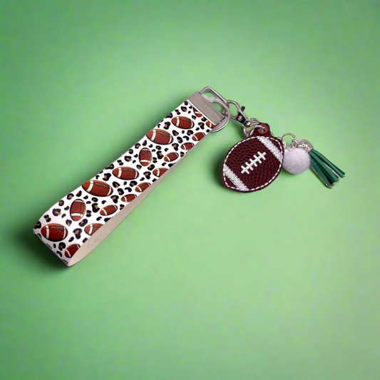 Green and White Football Keychain and Wristlet