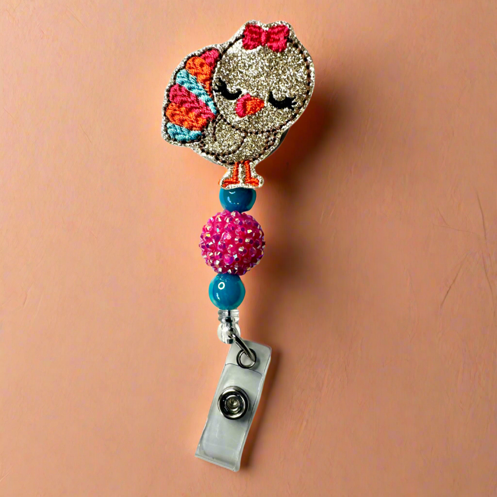Girl Turkey Beaded Badge Reel