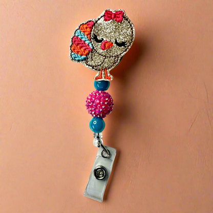 Girl Turkey Beaded Badge Reel