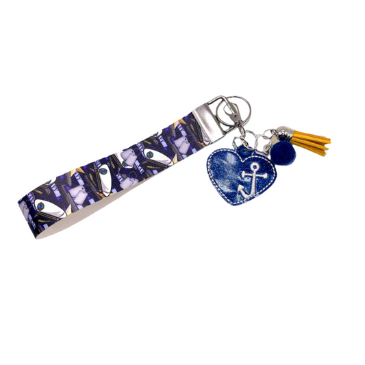 Navy heart Keychain and Wristlet