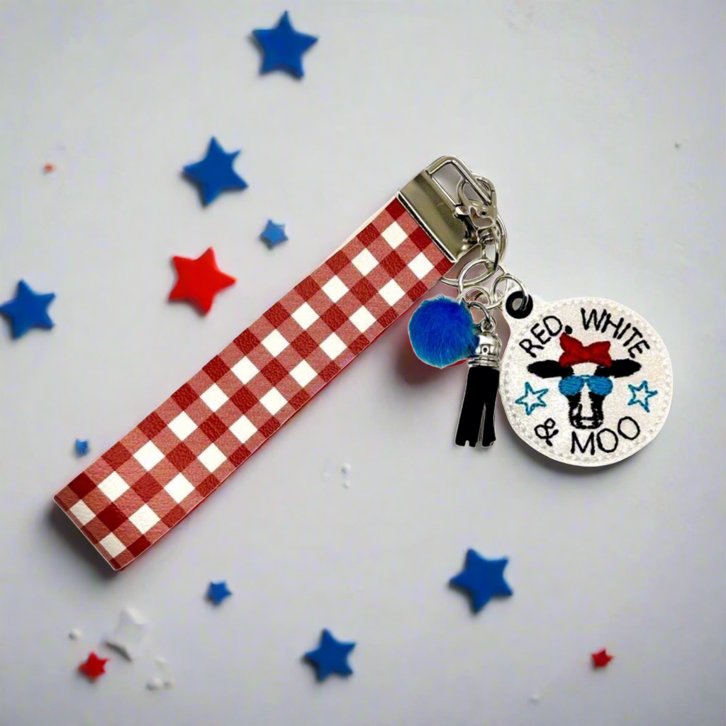 Red, White, and Moo Keychain and Wristlet