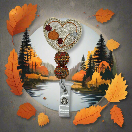 Fall Heart Stethoscope Beaded Badge Reel