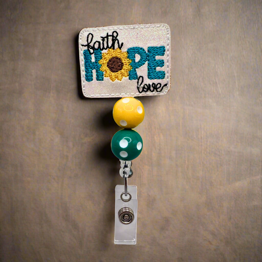 Faith, Hope, and Love Sunflower Badge Reel