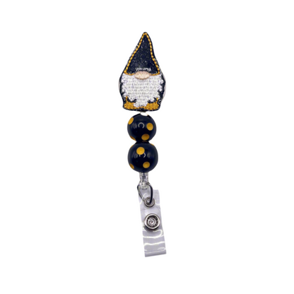 Black and Gold Gnome Beaded Badge Reel