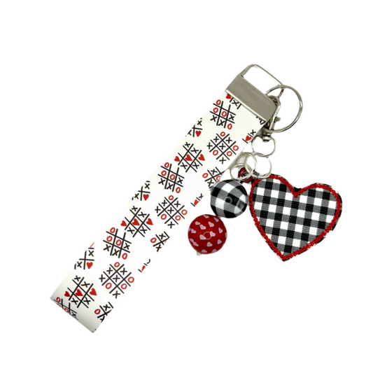 White Plaid Heart Keychain and Wristlet
