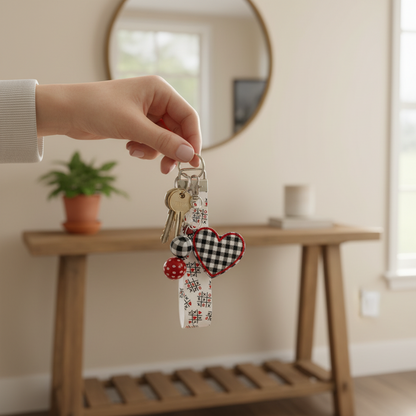 White Plaid Heart Keychain and Wristlet