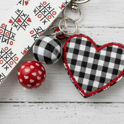 White Plaid Heart Keychain and Wristlet