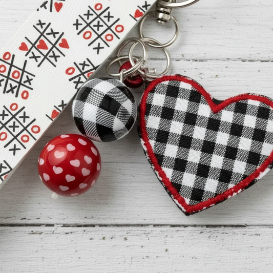 White Plaid Heart Keychain and Wristlet