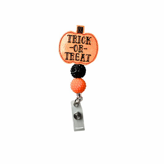 Trick or Treat Pumpkin Beaded Badge Reel