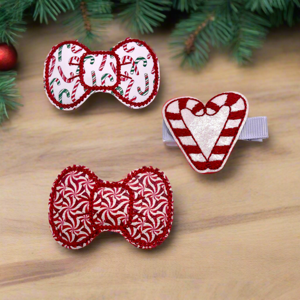 Candy Cane Hair Bow Clip Set