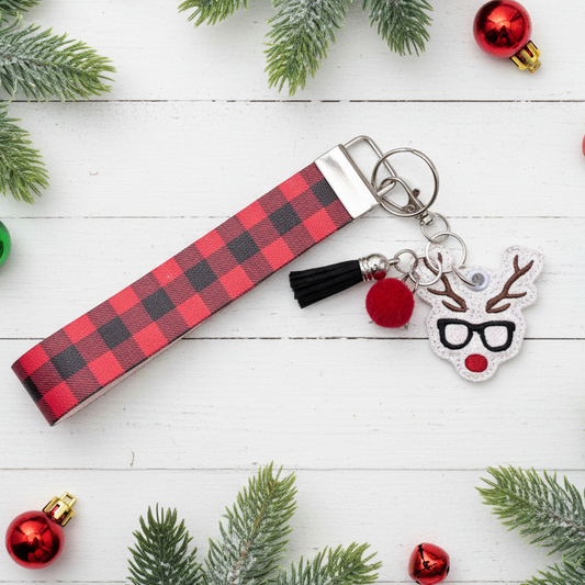 Reindeer with Glasses Keychain and Wristlet
