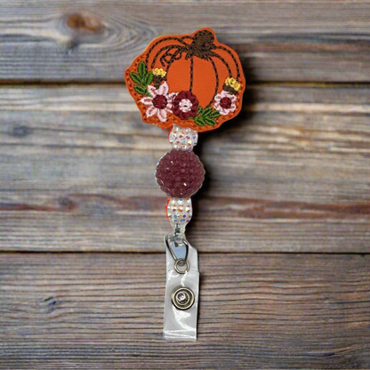 Pumpkin with Flowers Badge Reel