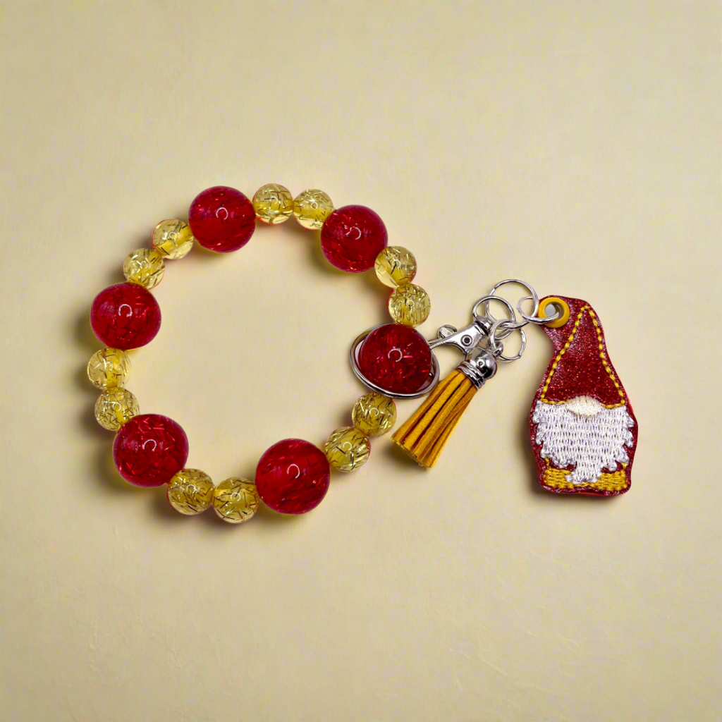 Red and Gold Keychain with Beaded Wristlet
