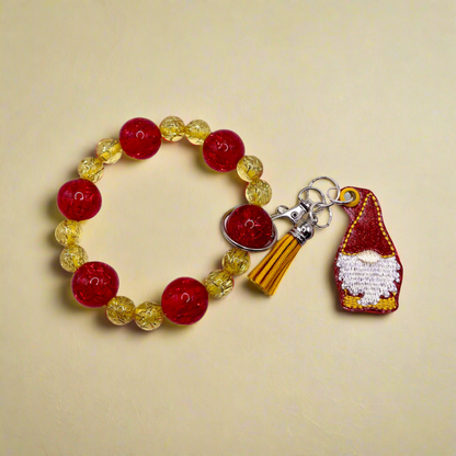 Red and Gold Keychain with Beaded Wristlet