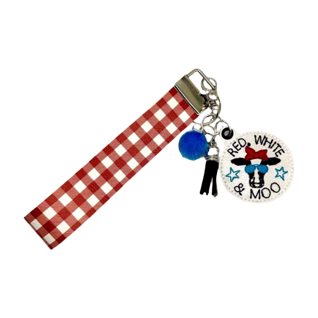 Red, White, and Moo Keychain and Wristlet